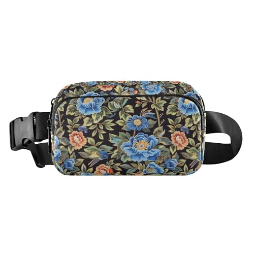 Blaue und rosa Vintage-Blumen trendige Hüfttasche für Männer und Frauen, Mini-Schlinge, Brusttasche mit verstellbarem Gurt für Reisen, Urlaub, Laufen von tplaotee