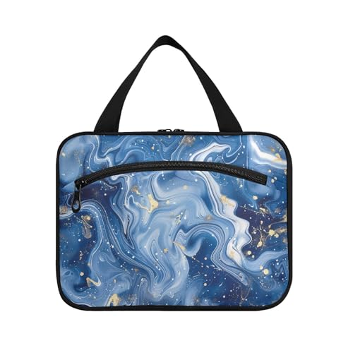 Blauer und weißer Marmor-Reise-Kulturbeutel für Damen, mit Haken, wasserdichte Designer-Tragetasche für Frauen, Reisen, Kreuzfahrten, Bolso de Maquillaje Para Mujer M, Blauer und weißer Marmor, Medium von tplaotee
