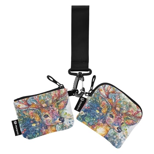 Bohemian Charming Rentier Damen Kartenetuis Kleingeld Halter Klein Abnehmbar Frauen Kreditkartenetui Münzbörse mit Handgelenkschlaufe für Arbeit Reisen 2 Stück, Böhmisches Rentier, 1 size, Art Deco von tplaotee