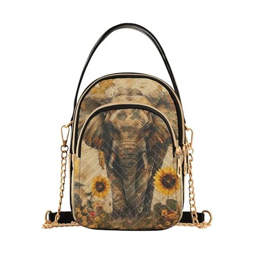 Boho Elephant Sunflowers Retro trendy quilted crossbody with multi pockets hand bag for women for running von tplaotee