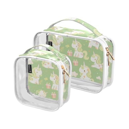 Bolsa de almacenamiento Kosmetiktaschen für Damen, transparent, dekorativ, TSA-genehmigt, zartes Cartoon-Einhörner, hellgrün, wasserabweisend, Reise-Kosmetiktasche, 2 Stück von tplaotee