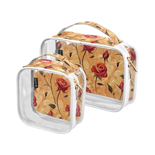 Bolsa de almacenamiento Kulturbeutel, transparent, dekorativ, TSA-genehmigt, Cartoon-Blume, wasserabweisend, Make-up-Tasche, Organizer, Rasierutensilien, 2 Stück von tplaotee