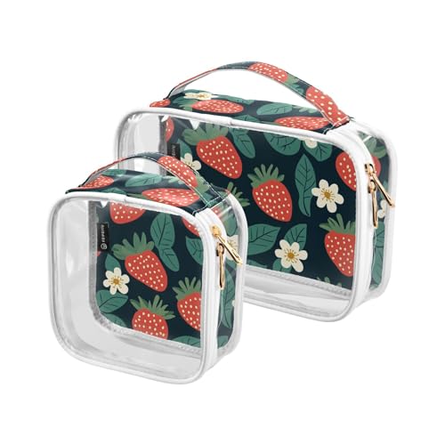 Bolsa de almacenamiento Kulturbeutel, transparent, dekorativ, TSA-zugelassen, Erdbeerblume, Schwarz, multifunktionale Kosmetiktaschen für Damen, Reise-Set, Rasierutensilien, 2 Stück von tplaotee