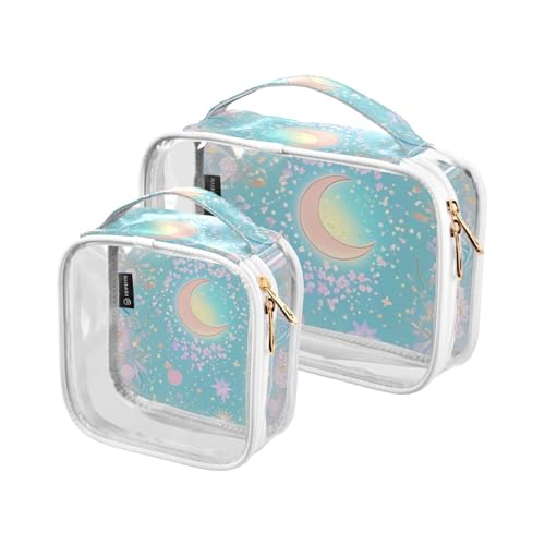 Bolsa de almacenamiento Kulturbeutel, transparent, dekorativ, groß, TSA-genehmigt, blau-rosa, Tarot-Astrologie, multifunktionale Kosmetiktaschen für Damen, 2 Stück von tplaotee