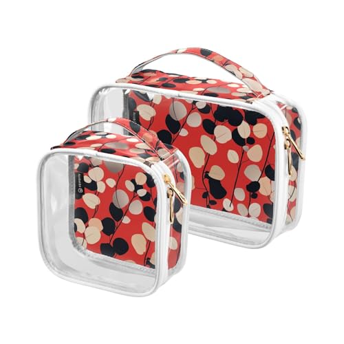Bolsa de almacenamiento Kulturbeutel für Damen, transparent, dekorativ, TSA-genehmigt, Eukalyptusrot und schwarz, wasserdicht, Kosmetiktaschen für Damen, für Geldbörse, Rasierutensilien, 2 Stück von tplaotee
