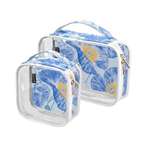 Bolsa de almacenamiento Kulturbeutel für Herren, transparent, dekorativ, TSA-genehmigt, blaue Mohnblumen, wasserabweisend, Make-up-Pinseltasche, Rasierutensilien, 2 Stück Bolsa de almacenamiento Kulturbeutel für Herren, transparent, dekorativ, TSA-genehmigt, blaue Mohnblumen, wasserabweisend, Make-up-Pinseltasche, Rasierutensilien, 2 Stück von tplaotee