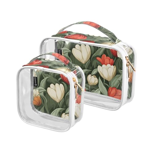 Bolsa de maquillaje Kosmetiktaschen für Damen, transparent, dekorativ, TSA-geprüft, TSA-geprüft, Rot-Weiß, Tulipa, Schönheit, Sommerblumen, multifunktional, Kosmetiktaschen für Damen, Reise-Set von tplaotee