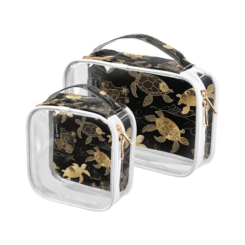 Bolsa de maquillaje Kulturbeutel zum Aufhängen, transparent, TSA-genehmigt, Schwarz-Gold, Blume, Meeresschildkröte, Kunst, wiederverwendbar, transparent, Make-up-Tasche, für Herren, 2 Stück Bolsa de maquillaje Kulturbeutel zum Aufhängen, transparent, TSA-genehmigt, Schwarz-Gold, Blume, Meeresschildkröte, Kunst, wiederverwendbar, transparent, Make-up-Tasche, für Herren, 2 Stück von tplaotee