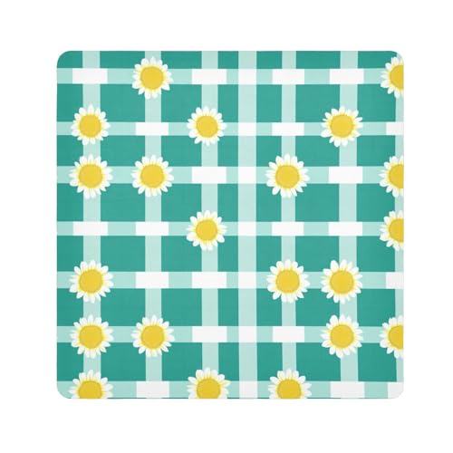 Buffalo Plaid Kariert Türkis Weiß Sonnenblume Magische Aufkleber Kosmetiktaschen Tuch Tragbarer Make-up Organizer Wrap Kamera Objektiv Tuch Wrapper Organizer Taschen für Frauen Größe 55,1 x 55,1 cm von tplaotee