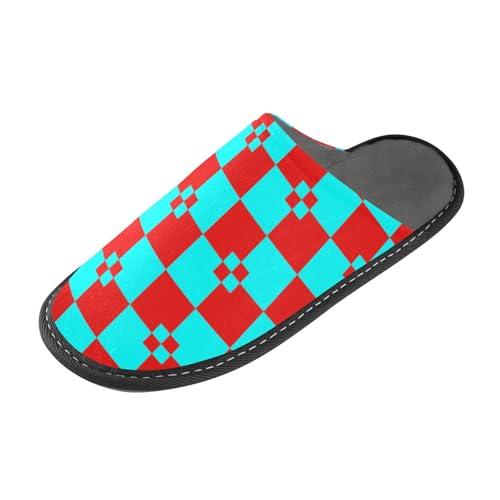 Buffalo Plaid Red Cyan Damen Slipper Hausschuhe für Frauen Indoor mit Memory-Schaum für Haus, Schlafzimmer von tplaotee