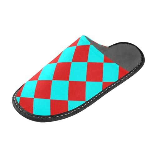 Buffalo Plaid Red Cyan Slipper für Damen, warme Hausschuhe für den Innenbereich, mit Memory-Schaum, für Haus, Schlafzimmer von tplaotee