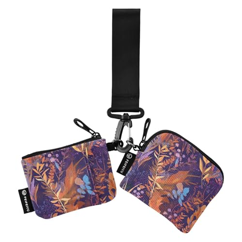 Bunte Blätter Muster Druck Kunst Damen Kartenetuis Kleingeldhalter Mini Mode Münzgeldbörse Geldbörse Tasche mit Handgelenkschlaufe für Arbeit Reisen 2 Packungen, Bunte Blätter, Muster-Druckkunst, 1 von tplaotee