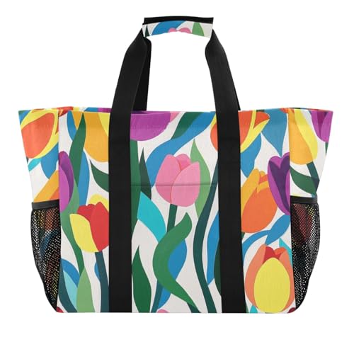 Bunte Blume, schöne Mehrzwecktasche für den Kofferraum, wiederverwendbare Einkaufstaschen, faltbar, Strandtasche, Tragetasche, wasserdicht, Segeltuch, Auto-Tragetasche von tplaotee