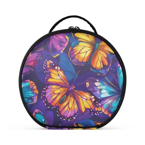 Bunte Schmetterlinge, lila Hintergrund, traumhafte Make-up-Tasche, vertikal, freistehend, wasserdicht, Reisetasche für Damen, mit verstellbaren Trennwänden, 27,9 cm von tplaotee