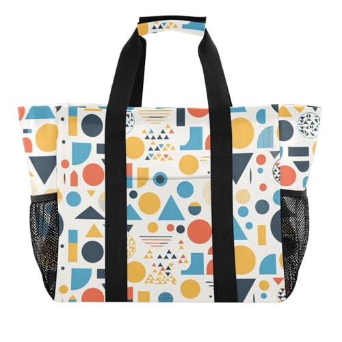 Bunte geometrische Formen, minimalistische, moderne Mehrzwecktaschen und Tragetaschen, wiederverwendbare Einkaufstaschen, zusammenklappbar, große Strandtasche, wasserabweisend, Segeltuch-Tragetasche von tplaotee