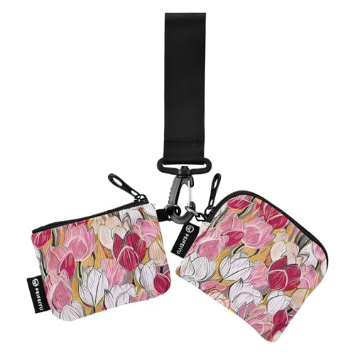 Bunte schöne Blumen Doppel Geldbörse Kreditkartenhalter Brieftasche dünne flache Münze Austausch Halter mit Reißverschlusstasche für Damen Mädchen 2 Stück, Bunte schöne Blumen, 1 Größe, Art Deco, von tplaotee