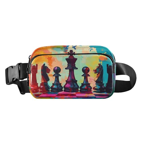 Buntes Schach-Set, Gouache-Gemälde, niedliche Bauchtasche, Hüfttasche für Damen, Herren, Teenager, Mehrzweck-Umhängetasche, Reisepass-Tasche mit verstellbarem Gurt, für Workout, Laufen, Wandern von tplaotee