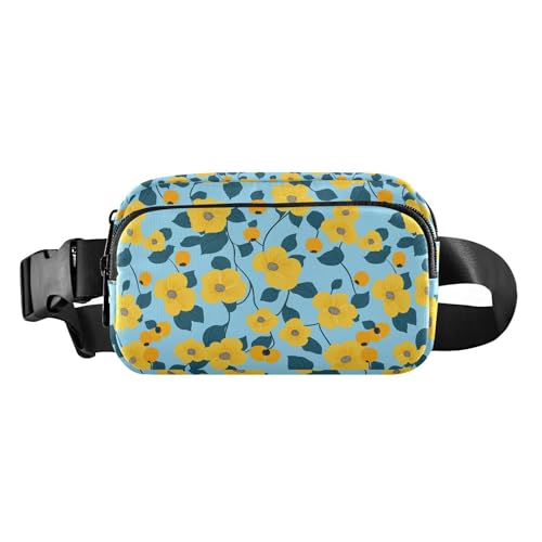 Buttercup Gürteltasche für Damen, Herren, Teenager, Mehrzweck-Umhängetasche, Sporttasche mit verstellbarem Riemen, für Reisen, Einkaufen, Laufen, Blau mit Blumenmuster, Seeblau von tplaotee