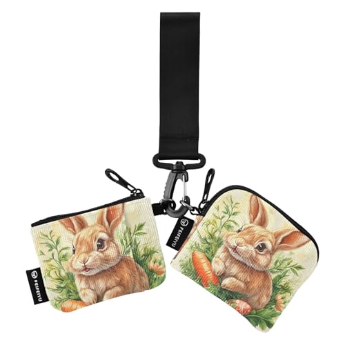 Carrot Bunny Rabbit Happy Easter Damen Dual Wallets Busniess Kartenetuis Dünn Flache Karte Organizer Geldbörse mit Schlüsselanhänger für Damen Mädchen 2 Packungen, Karottenhase Hase Frohe Ostern, 1 von tplaotee