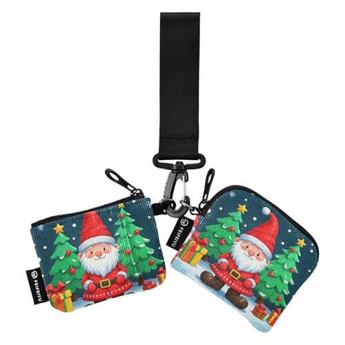 Cartoon Cute Merry Christmas Santa Claus Damen Dual Wallets Busniess Kartenetuis Kleine Abnehmbare Karte Organizer Geldbörse mit Reißverschluss Münzfach für Arbeit Reisen 2 Stück, Niedlicher von tplaotee