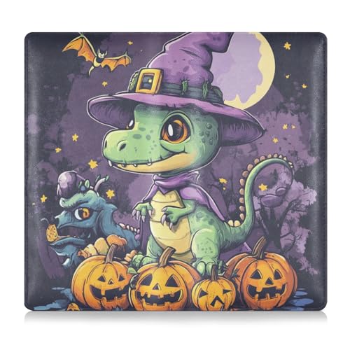 Cartoon Green Dino Halloween Premium Leder Auto Registrierung Versicherung & Ausweishalter Essential Wallet Case für Ausweis, Führerschein, Schlüsselkontaktinformationskarten von tplaotee