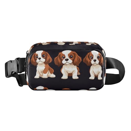 Cartoon Lovely Cavalier King Spanieldogs Umhängetasche, Hüfttasche für Damen, Herren, Teenager, wasserabweisend, Bauchtasche mit verstellbarem Riemen für Reisen, Laufen, Wandern, Schwarz von tplaotee