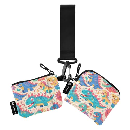 Cartoon Lustige Dinosaurier Damen Münzgeldbörse Kartenhalter Slim Portable Reißverschluss Wristlet Wallet mit Handgelenkschlaufe für Männer 2 Packungen, Cartoon Lustige Dinosaurier, 1 size, Art Deco von tplaotee