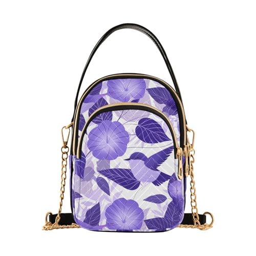 Cartoon Purple Morning Glory Flowers Birds trendige Damen-Crossbody-Tasche mit mehreren Taschen Handtasche für Frauen für Reisen von tplaotee