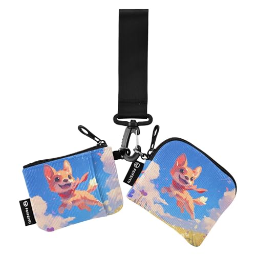 Chibi-Stil Cartoon Cute Dog Damen Dual Wallets Busniess Kartenetuis Minimalistische Reißverschluss-Handgelenk-Geldbörse mit Reißverschluss Münzfach für Arbeit Reisen 2 Packungen, Niedlicher Hund im von tplaotee