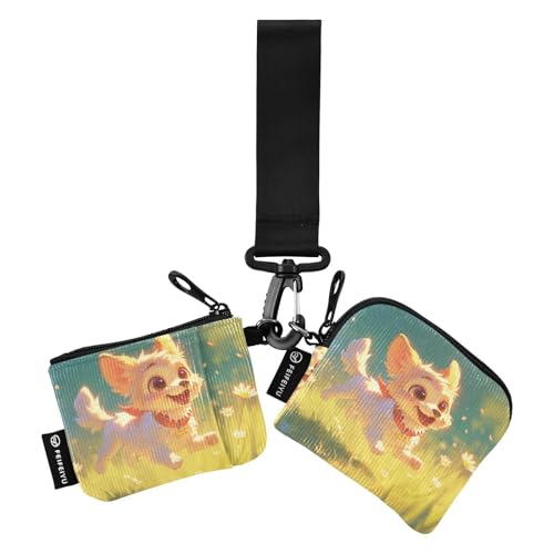 Chibi-Stil Cartoon Cute Dog Damen Münzbeutel Kartenhalter Niedlich Mode Geld Organizer mit Schlüsselanhänger für Arbeit Reisen 2 Stück, Niedlicher Hund im Chibi-Stil, 1 size, Art Deco von tplaotee