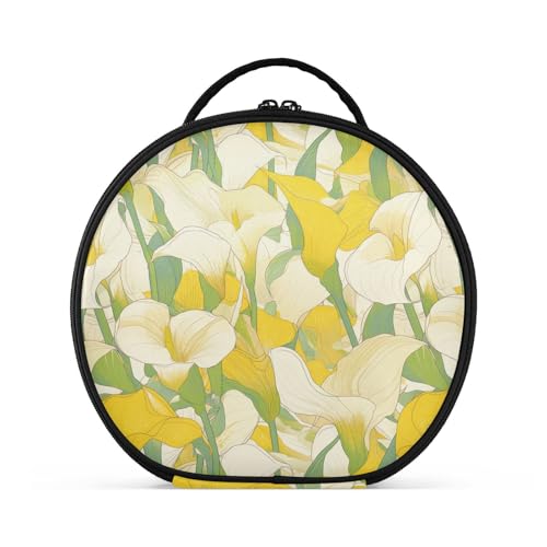 Chic Calla Lily Kosmetiktasche mit Fächern und Griff, tragbare Kosmetiktasche für Damen, mit verstellbaren Trennwänden, 27,9 cm, Zitronengelb / Hellgrün von tplaotee