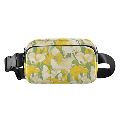 Chic Calla Lily Lemon Yellow Light Green Modische Hüfttasche für Damen und Herren, wasserabweisend, Umhängetasche mit verstellbarem Riemen für Radfahren, Wandern, Fitnessstudio von tplaotee