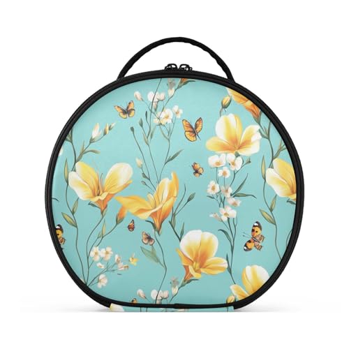 Chic Kosmetiktasche mit gelben Freesienblumen, türkis, Reisegröße, Zubehör, Reißverschluss, Kosmetiktasche für Damen, mit verstellbaren Trennwänden, 27,9 cm von tplaotee
