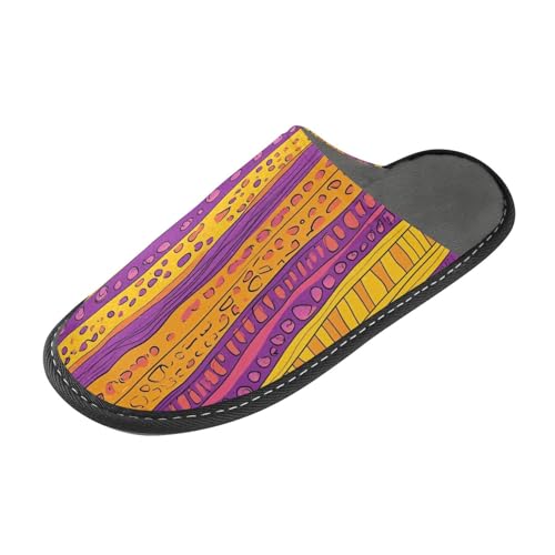 Damen-Slipper, gestreiftes Muster, Tribal-Stil, für den Innenbereich, mit Memory-Schaum, für Haus, Schlafzimmer, Gelbviolettes Streifenmuster, Tribal-Stil, 36/37 EU von tplaotee
