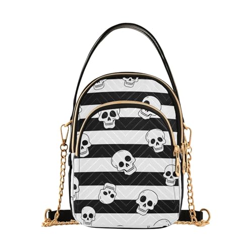 Damen-Umhängetasche mit Totenkopf-Motiv, trendig, mit mehreren Taschen, Schwarz / Weiß Damen-Umhängetasche mit Totenkopf-Motiv, trendig, mit mehreren Taschen, Schwarz / Weiß von tplaotee
