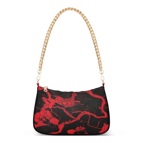 Damen-Umhängetasche mit unregelmäßiger Marmorstruktur, trendige Kette, gesteppt, Schwarz / Rot von tplaotee