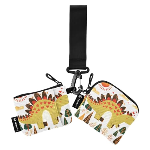 Doodle-Stil Cartoon Dinosaurier Herzförmige Damen Geldbörsen Kartenetuis Dünn Flach Schlüsselanhänger Geldbörse Kleingeld Geldbörse mit Reißverschluss Münzfach für Männer 2 Packungen, Doodle-Stil von tplaotee