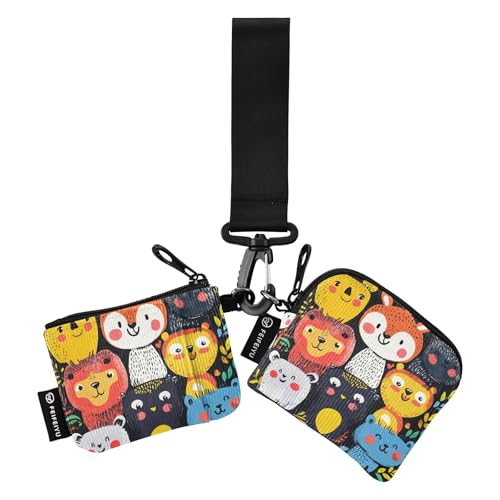 Doodles Happy Colorful Animal Damen Münzbeutel Kartenhalter klein tragbar Frauen Kreditkartenetui Münzbörse mit Reißverschlusstasche für Männer 2 Stück, Doodles fröhliches buntes Tier, 1 size, Art von tplaotee