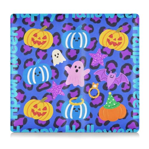 Dunkelblau-lila Leopardenmuster Halloween Joy Leder Auto Registrierung und Versicherung Kartenhalter Essential Wallet Case für Ausweis, Führerschein, Schlüssel Kontaktinformationskarten von tplaotee