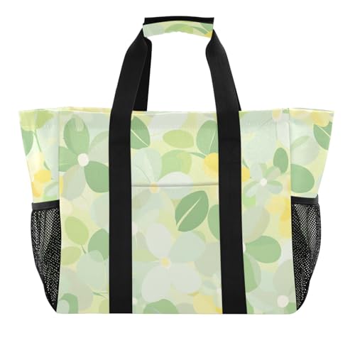 Einkaufstasche, Motiv: milde und frische Blume, Zitronengelb, Hellgrün, wiederverwendbar, zusammenklappbar, Strandtasche, sanddicht, mit Griffen, Tragetasche für Auto von tplaotee