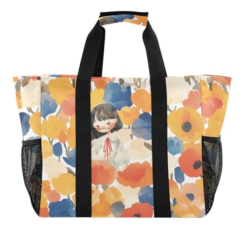 Einkaufstasche mit Aquarellkunst, gelbe Blume, Einkaufstasche, faltbar, Strandtasche, wasserabweisend, mit Griffen, Wäsche-Tragetasche, Reise von tplaotee