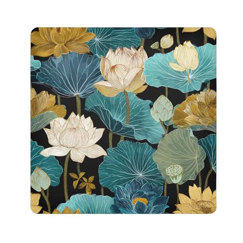 Elegante Wasserlilien blaue Retro-Toilettenartikel-Taschen, Tuch, tragbarer Make-up-Organizer, Wickeltuch für Kameralinsen, Größe 55,1 x 55,1 cm von tplaotee