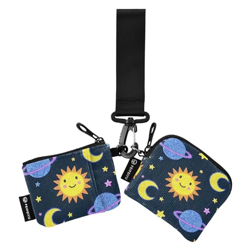 Fake Glitter Cartoon Sonne Mond Damen Kartenhüllen Kleingeldhalter Mini Mode Visitenkartenhalter mit Schlüsselanhänger für Arbeit Reisen 2 Packungen, Künstlicher Glitzer, Cartoon, Sonne, Mond, 1 size, von tplaotee