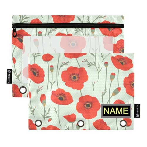 Federmäppchen mit Ölgemälde-Mohnblumen-Motiv für Ordner mit transparentem Fenster, personalisierbar, Kunststoff-Federmäppchen mit Reißverschluss, verstärkte Ösen, 3 Ringe für Bürobedarf, mehrfarbig, 2 von tplaotee