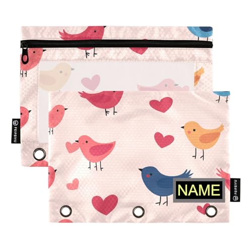 Federmäppchen mit transparentem Fenster, Motiv: Frohe Valentinstag, Cartoon-Vogel, Pfirsichringe, Ordnertasche mit transparentem Fenster, 3 Ringe für Büro, Schule, Kosmetik, personalisierbar Federmäppchen mit transparentem Fenster, Motiv: Frohe Valentinstag, Cartoon-Vogel, Pfirsichringe, Ordnertasche mit transparentem Fenster, 3 Ringe für Büro, Schule, Kosmetik, personalisierbar von tplaotee