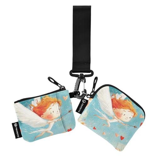 Flying Cupid Love Red Dual Coin Purse Credit Card Holder Wallet Small Portable Wristlet Wallet Key Holder with Zipper Coin Pocket for Ladies Girls 2 Packs, Flying Cupid Love Red, 1 size, Art Deco von tplaotee