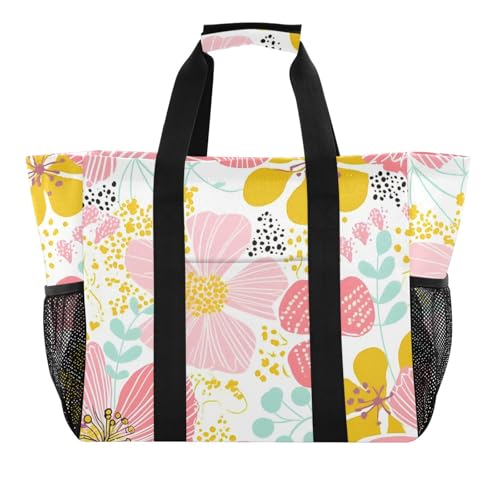 Fresh Spring einfache bunte Blumen Mehrzwecktaschen und Tragetaschen, Einkaufstasche, faltbar, Strandtasche, wasserabweisend, mit Griffen, Wäschesack, Reisen von tplaotee
