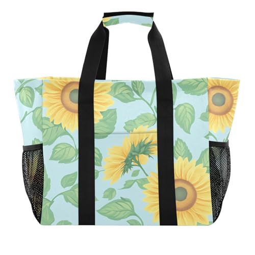 Fresh Style Aufbewahrungstasche mit Sonnenblumen-Blättern, Pastellfarben, wiederverwendbar, zusammenklappbar, Strandtasche mit Taschen, Leinen-Wäschesack von tplaotee