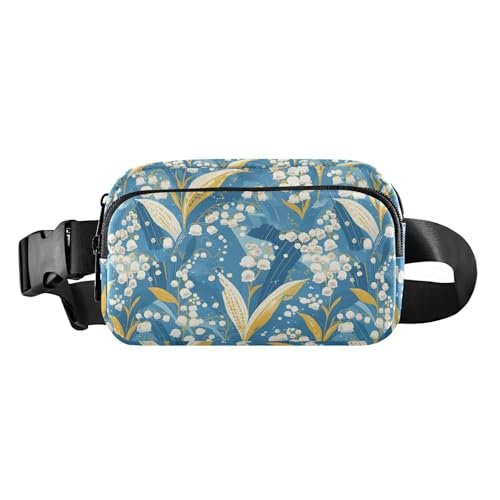 Fresh Style Maiglöckchen mit blauem Hintergrund, süße Umhängetasche, Hüfttasche für Damen, Herren, Teenager, kleiner Brustgürtel, Bauchtasche mit verstellbarem Gurt, für Reisen, Laufen, Wandern von tplaotee