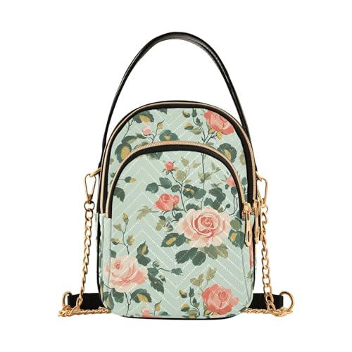 Frühlings-Pastellgrüne Pfirsichblumen, trendige Leder-Umhängetasche für Damen, mit mehreren Taschen, Handtasche für Damen für Reisen von tplaotee
